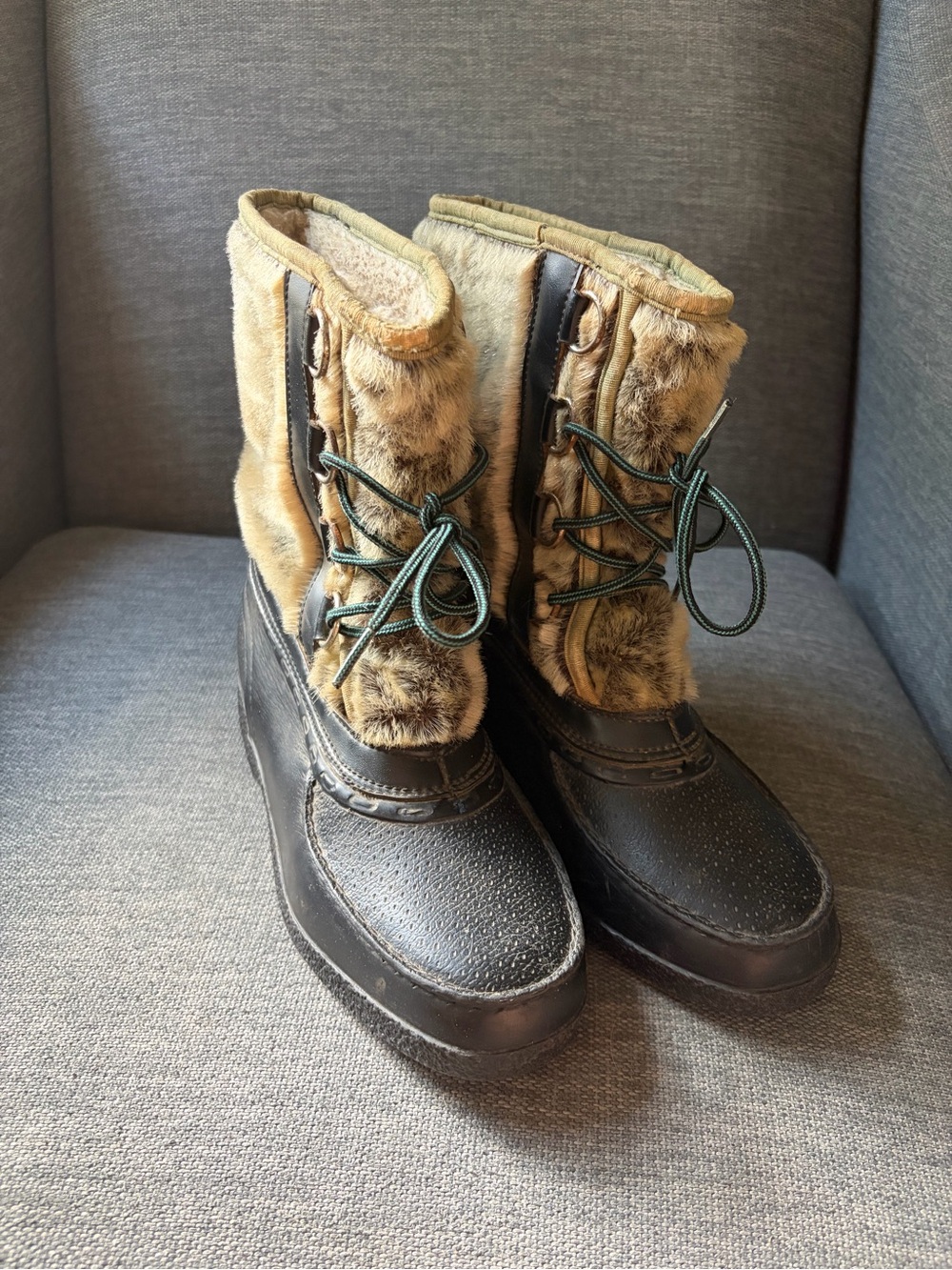 Vintage Made in Canada Women’s Mid-Calf Lace-Up Faux Fur Lined Snow Boots 7M